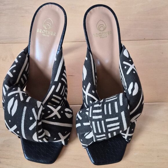 Brother Vellies African Mudcloth Sandal Heels Sz 9 - Picture 2 of 6